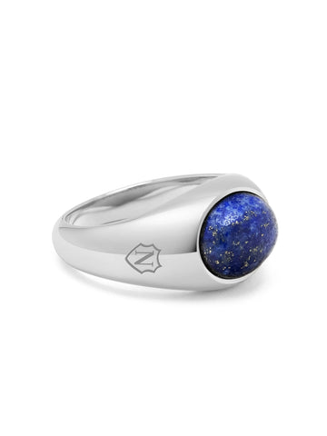 Nialaya Men's Ring Silver Oval Signet Ring with Blue Lapis